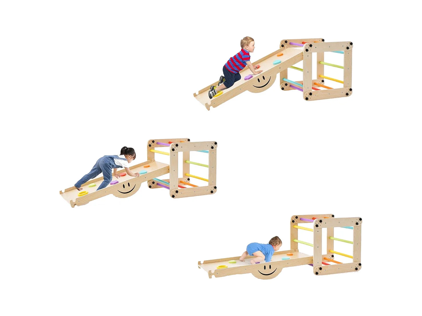 Faltbare Holzkletterer Spielzeuge mit Verstellbarer & Umkehrbarer Rampe Montessori Kletterset