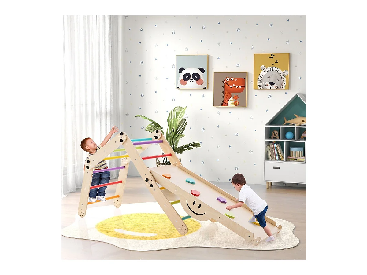 Faltbare Holzkletterer Spielzeuge mit Verstellbarer & Umkehrbarer Rampe Montessori Kletterset