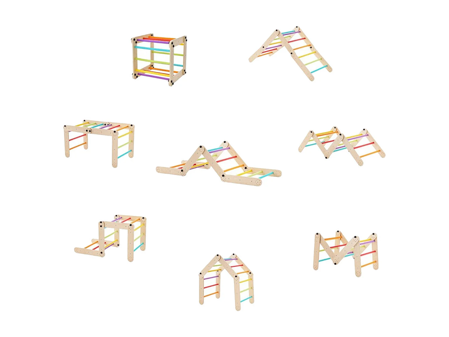 Ensemble d'Escalade Montessori pour Tout-petits Jouets d'Escalade Pliables en Bois Rampe Bascule Réglable et Réversible Rochers Colorés