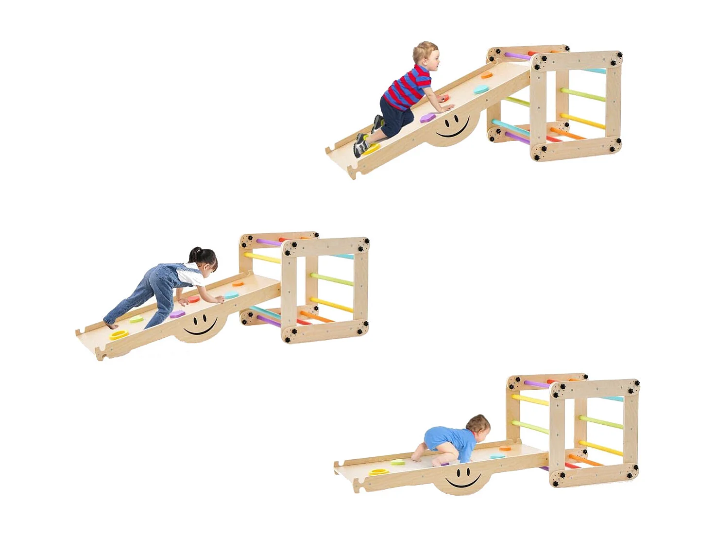 Ensemble d'Escalade Montessori pour Tout-petits Jouets d'Escalade Pliables en Bois Rampe Bascule Réglable et Réversible Rochers Colorés