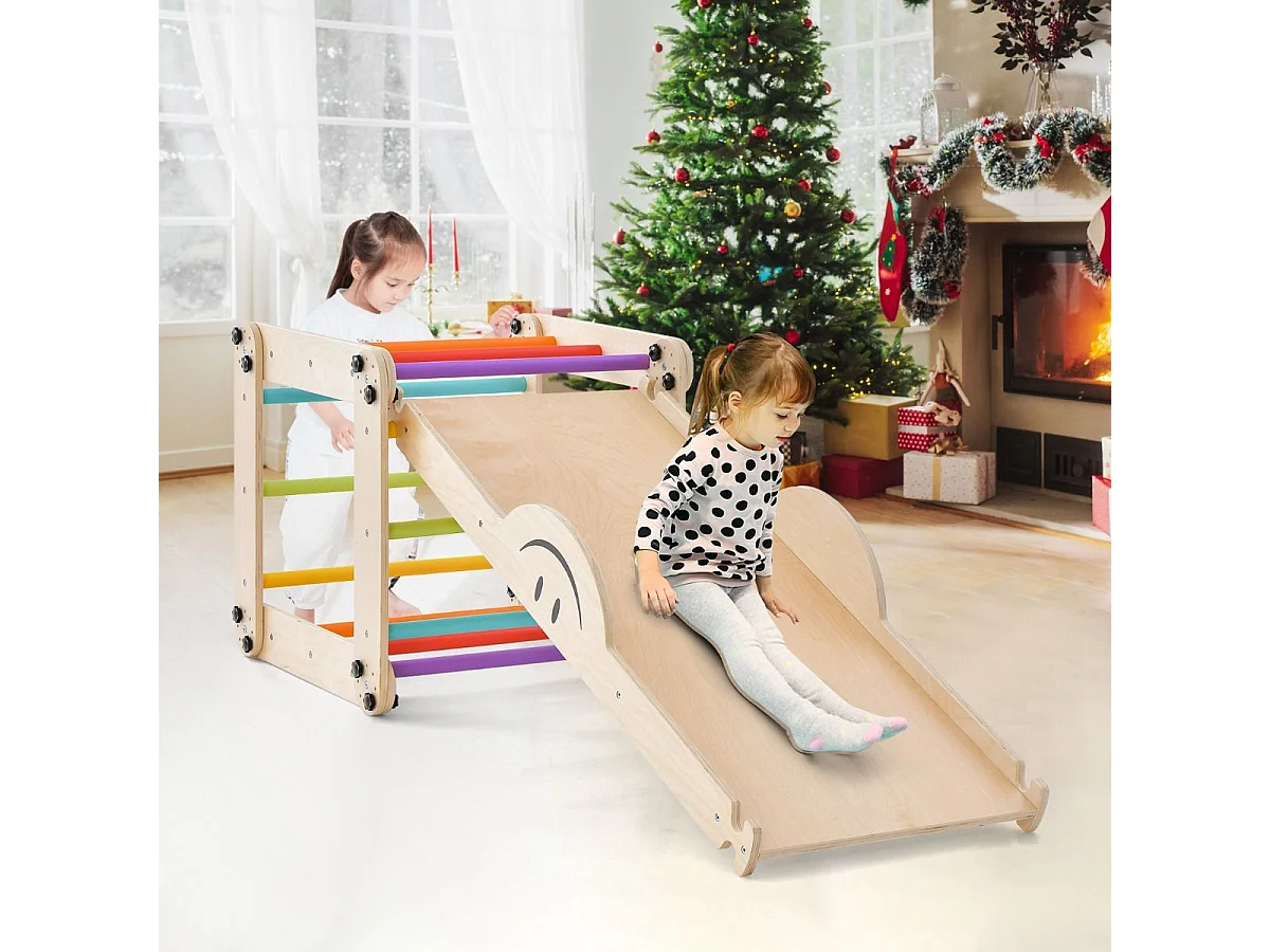 Ensemble d'Escalade Montessori pour Tout-petits Jouets d'Escalade Pliables en Bois Rampe Bascule Réglable et Réversible Rochers Colorés