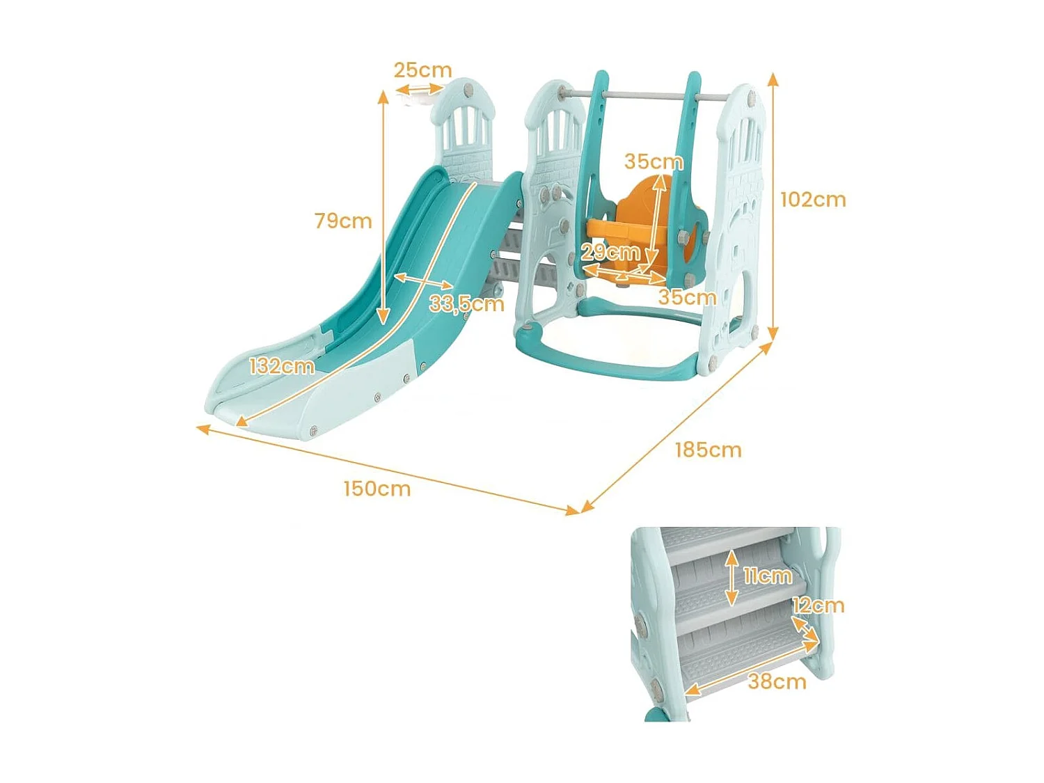 Kinderschaukel mit höhenverstellbarer Babyrutsche 4 in 1 Schaukel & Rutsche & Basketballkorb & Leiter Grün