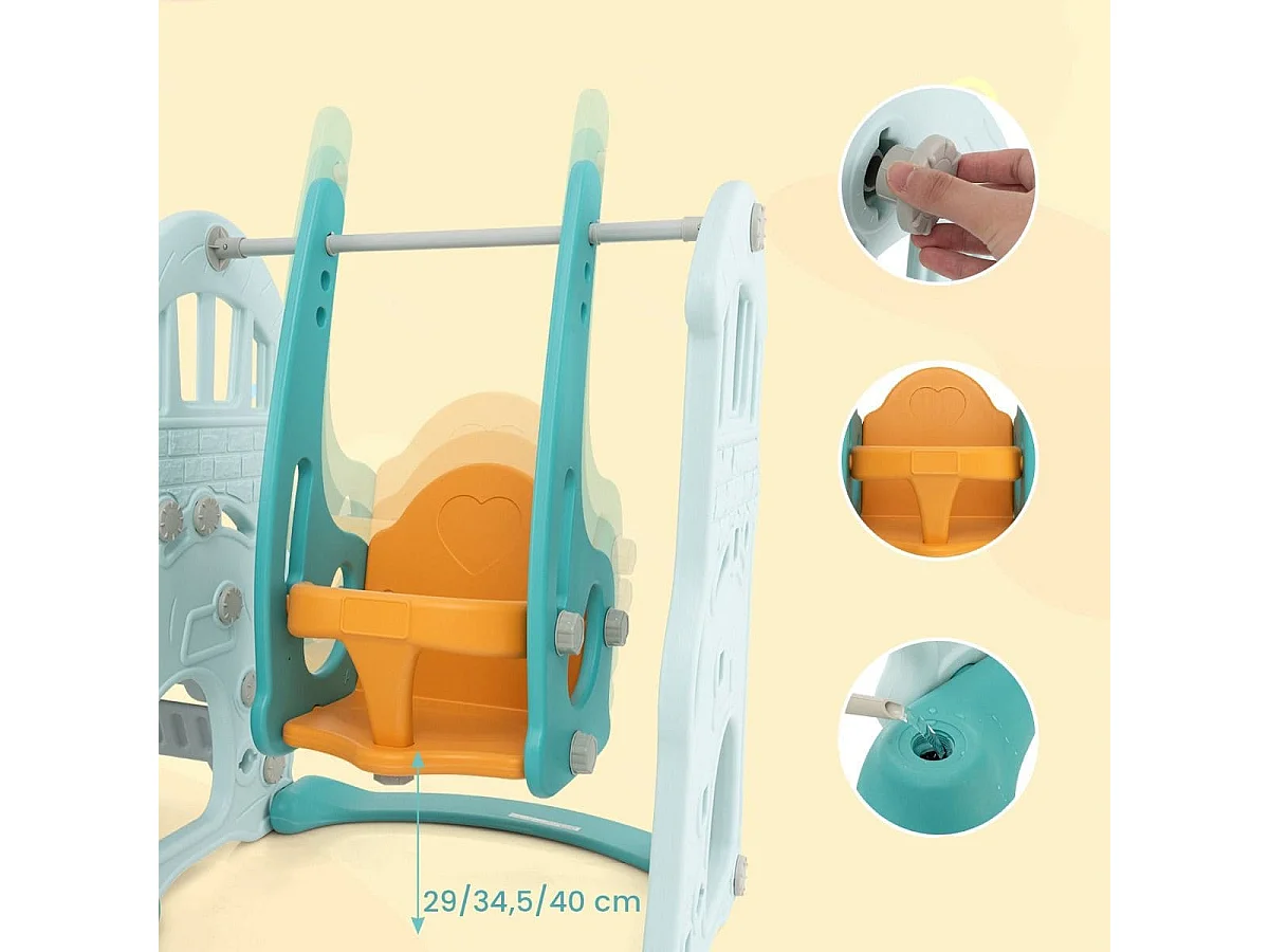 Kinderschaukel mit höhenverstellbarer Babyrutsche 4 in 1 Schaukel & Rutsche & Basketballkorb & Leiter Grün