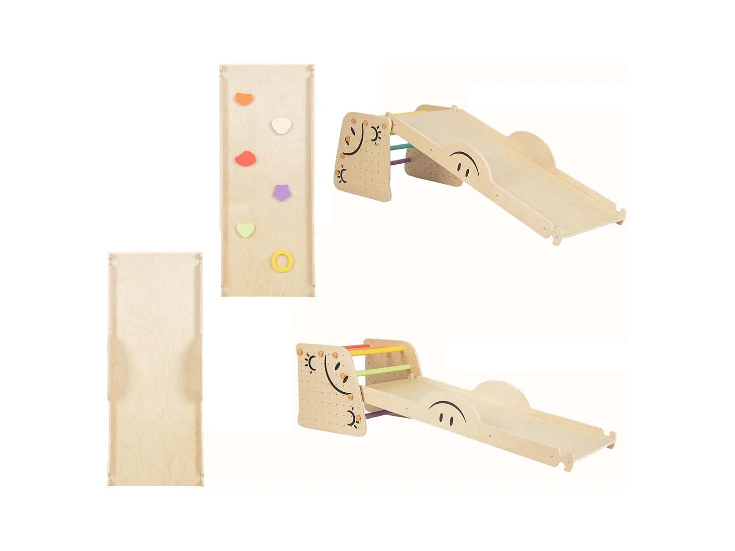 Giocattoli da arrampicata per bambini, Set arrampicata in legno con rampe reversibili sgabello regolabile Colorato