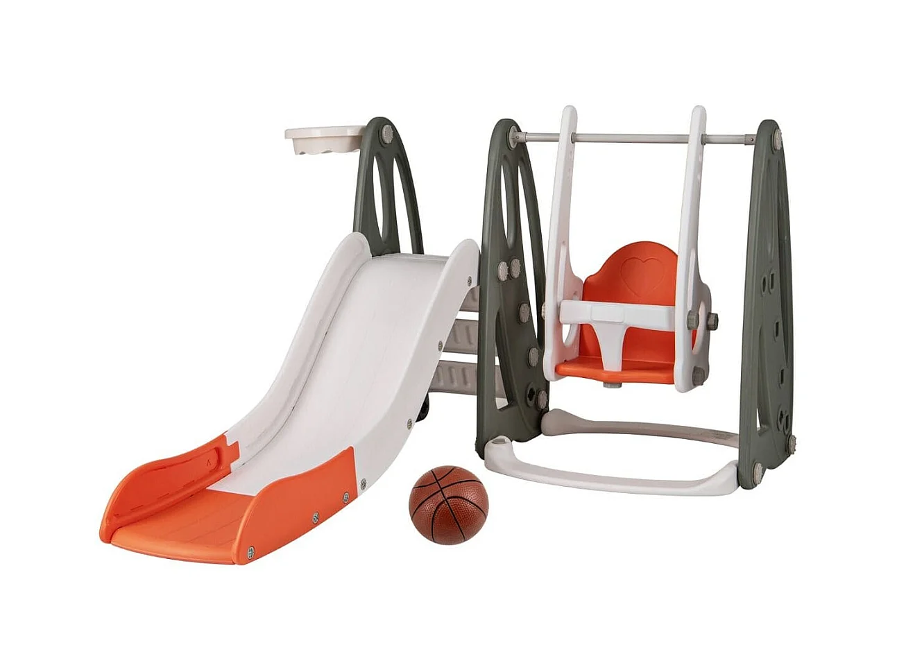 Kinderschaukel mit Rutsche klappbar 4 in 1 Schaukel & Rutsche & Basketballkorb & Leiter Orange