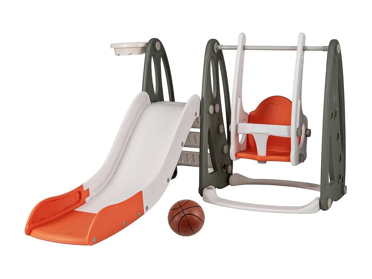 Kinderschaukel mit Rutsche klappbar 4 in 1 Schaukel & Rutsche & Basketballkorb & Leiter Orange