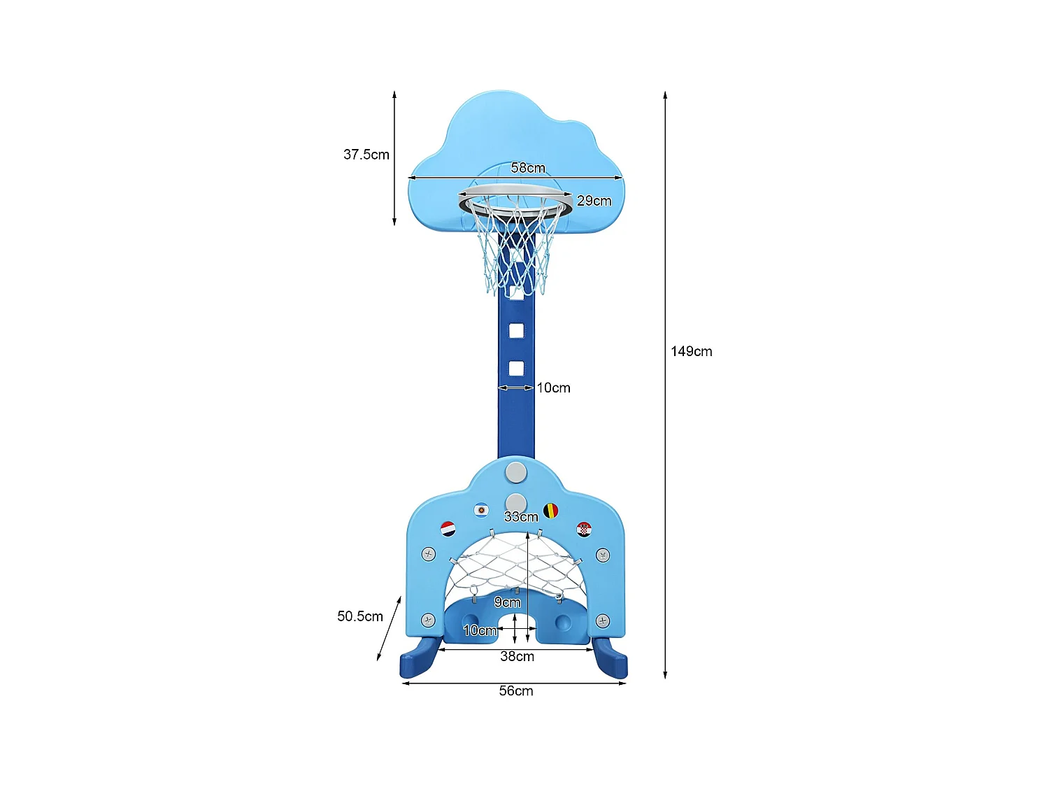 Canestro da basket 3 in 1 con 5 altezze regolabili, Canestro da basket e gioco del golf per bambini, Blu