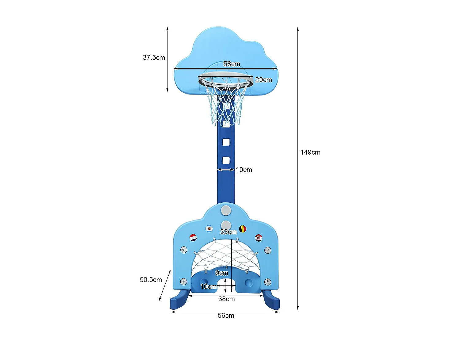 Canestro da basket 3 in 1 con 5 altezze regolabili, Canestro da basket e gioco del golf per bambini, Blu