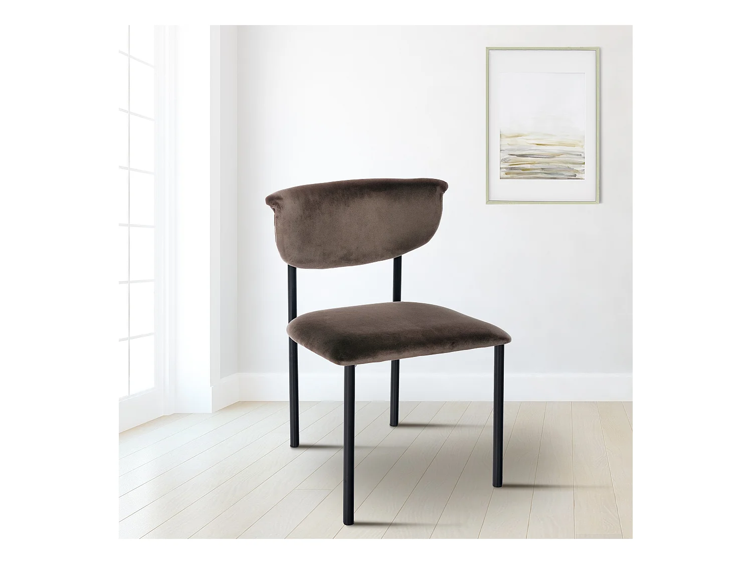 Lot de 2  chaise salle à manger - Velours - Marron - Gambell