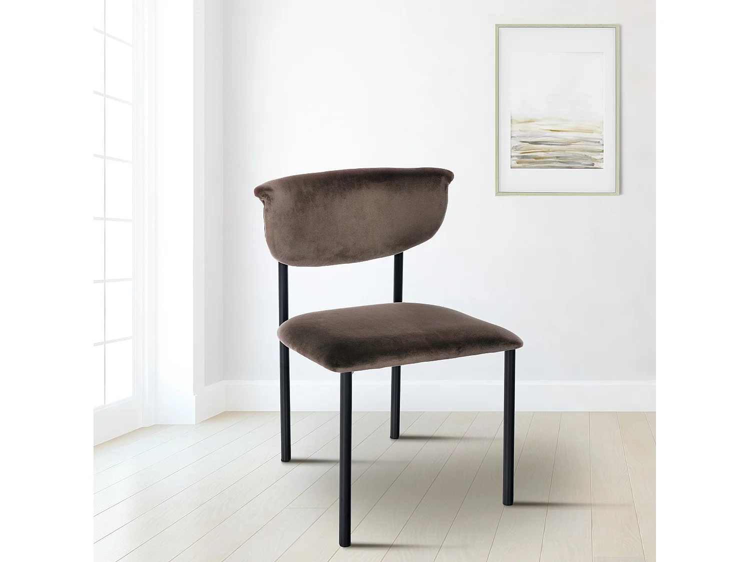 Lot de 2  chaise salle à manger - Velours - Marron - Gambell