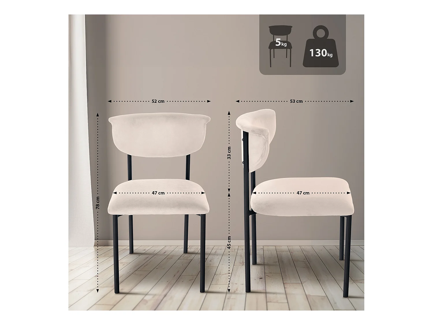 Lot de 2  chaise salle à manger - Velours - Crème - Gambell
