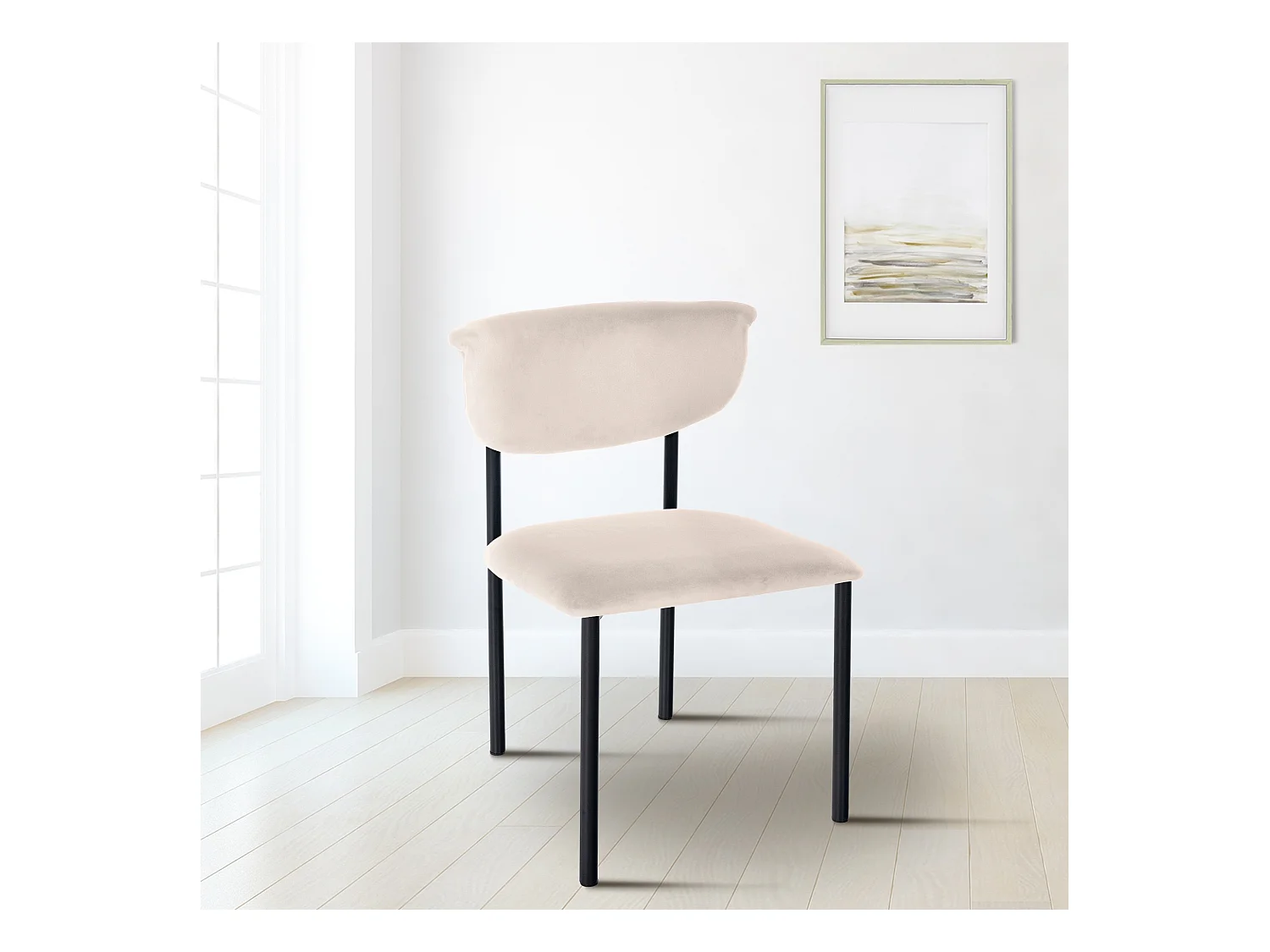 Lot de 2  chaise salle à manger - Velours - Crème - Gambell