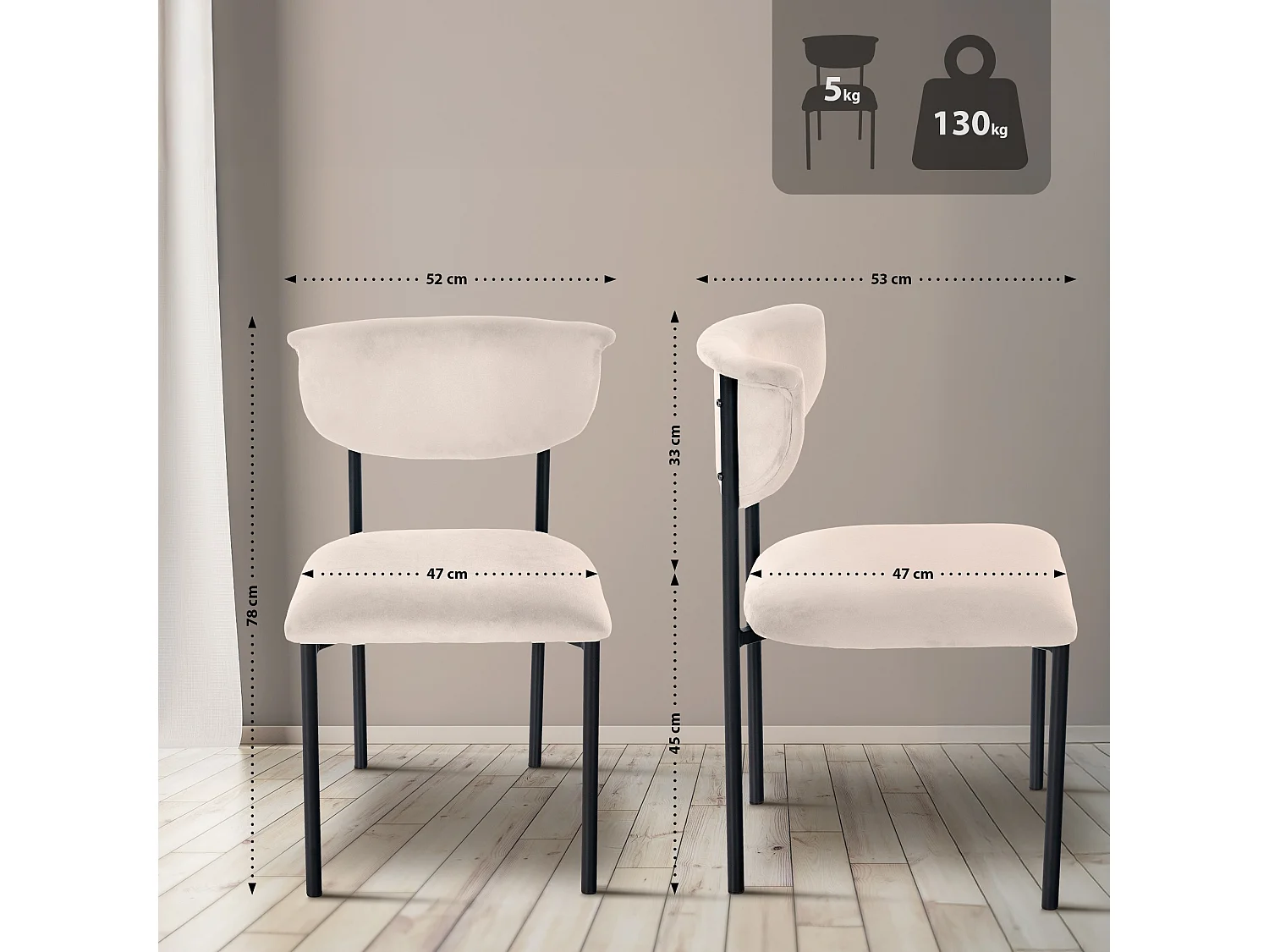 Lot de 2  chaise salle à manger - Velours - Crème - Gambell