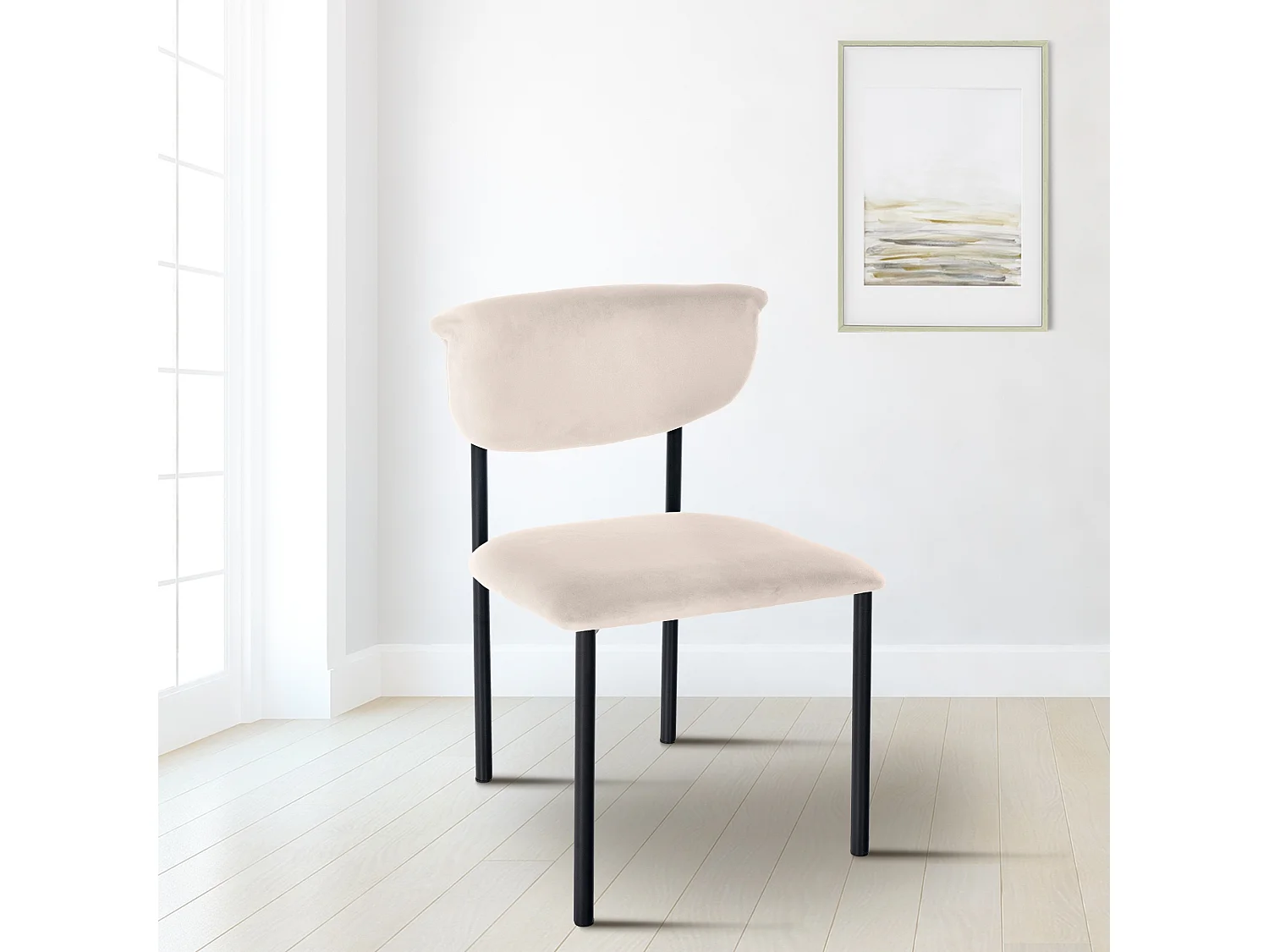 Lot de 2  chaise salle à manger - Velours - Crème - Gambell