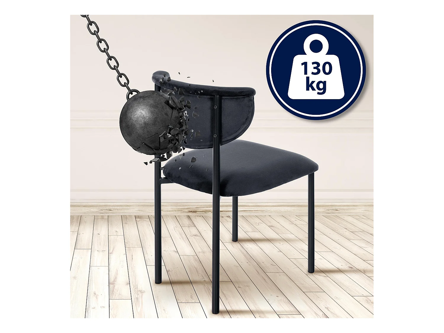 Lot de 2  chaise salle à manger - Velours - Noir - Gambell