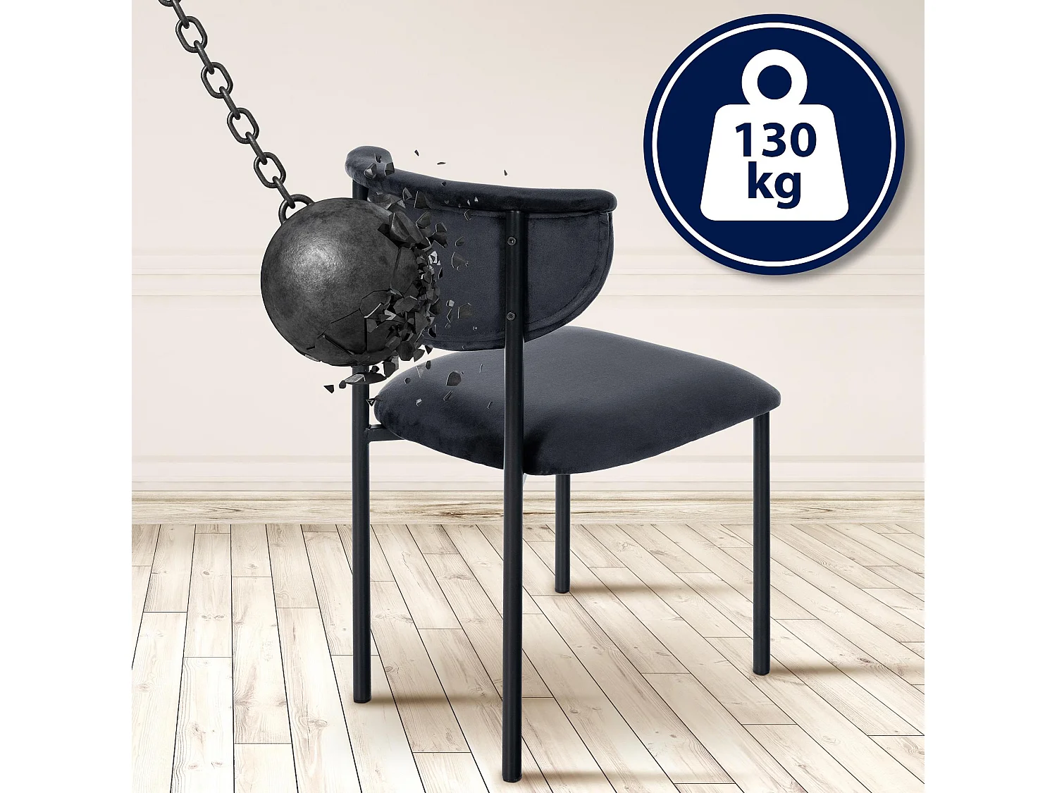 Lot de 2  chaise salle à manger - Velours - Noir - Gambell