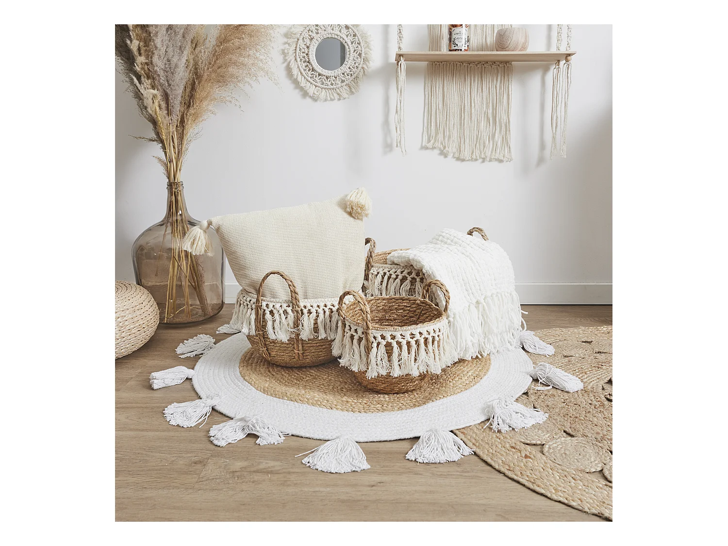 Panier Tresse Gigogne X3 Marron, Beige