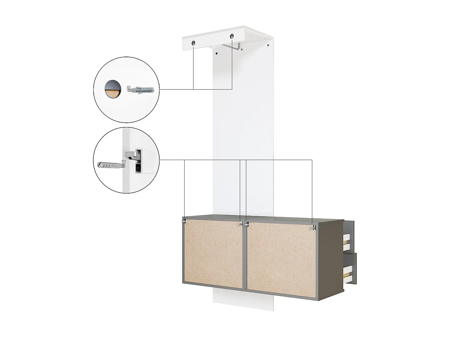 Penderie Carlton Set 2, Meuble d’entrée comprenant 1 panneau porte-manteau, 1 coffre à tiroir, anthracite mat/aspect bronzé (105 x 193 x 35 cm)