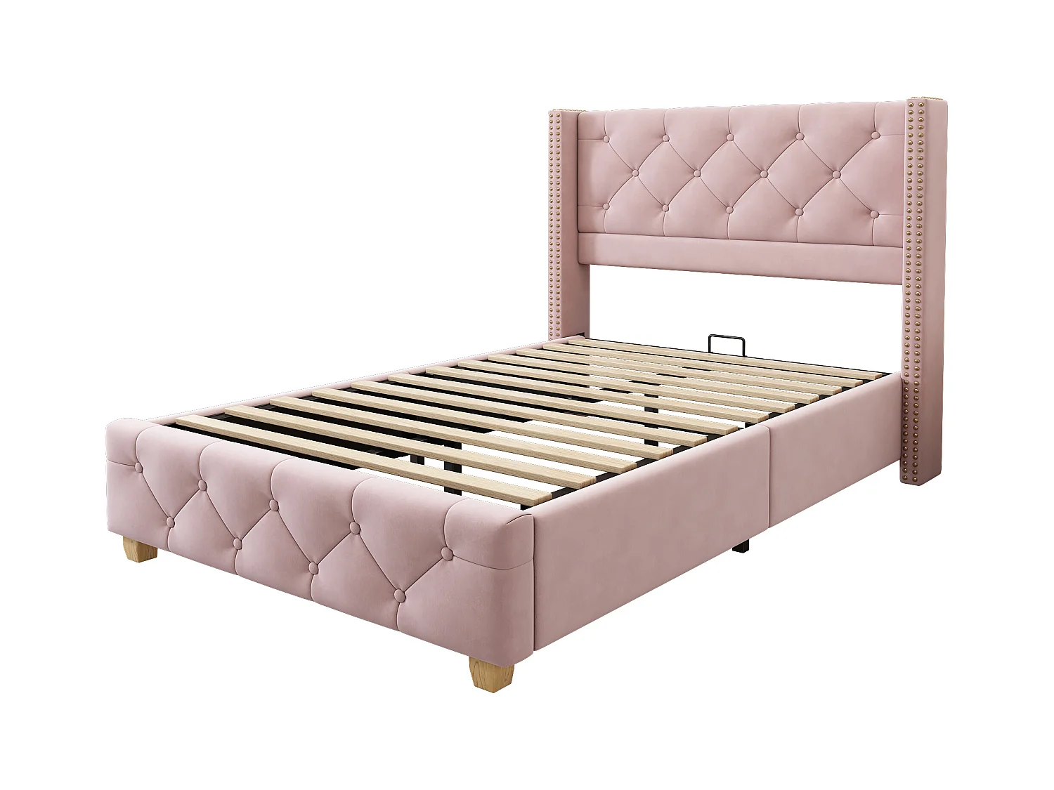 Lit adulte 90x200 cm, lin rose, lit simple avec tête de lit rembourrée et sommier à lattes - sans matelas