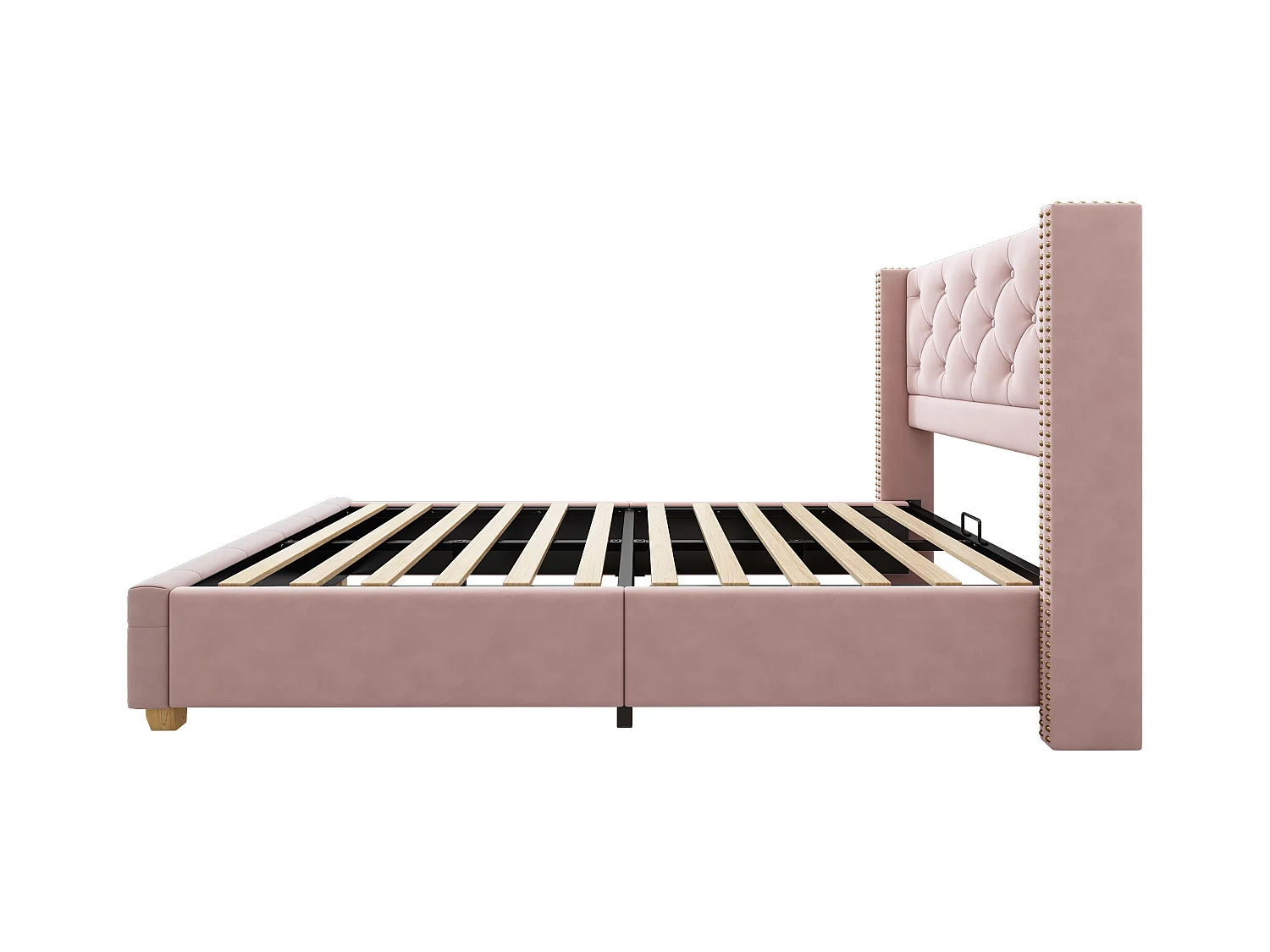 Lit adulte 90x200 cm, lin rose, lit simple avec tête de lit rembourrée et sommier à lattes - sans matelas