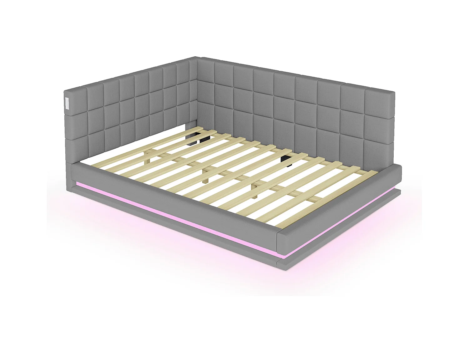 Slaapbank 140x200 cm, grijs fluweel, volwassen bed met ledverlichting en USB-aansluiting, lattenbodem - zonder matras