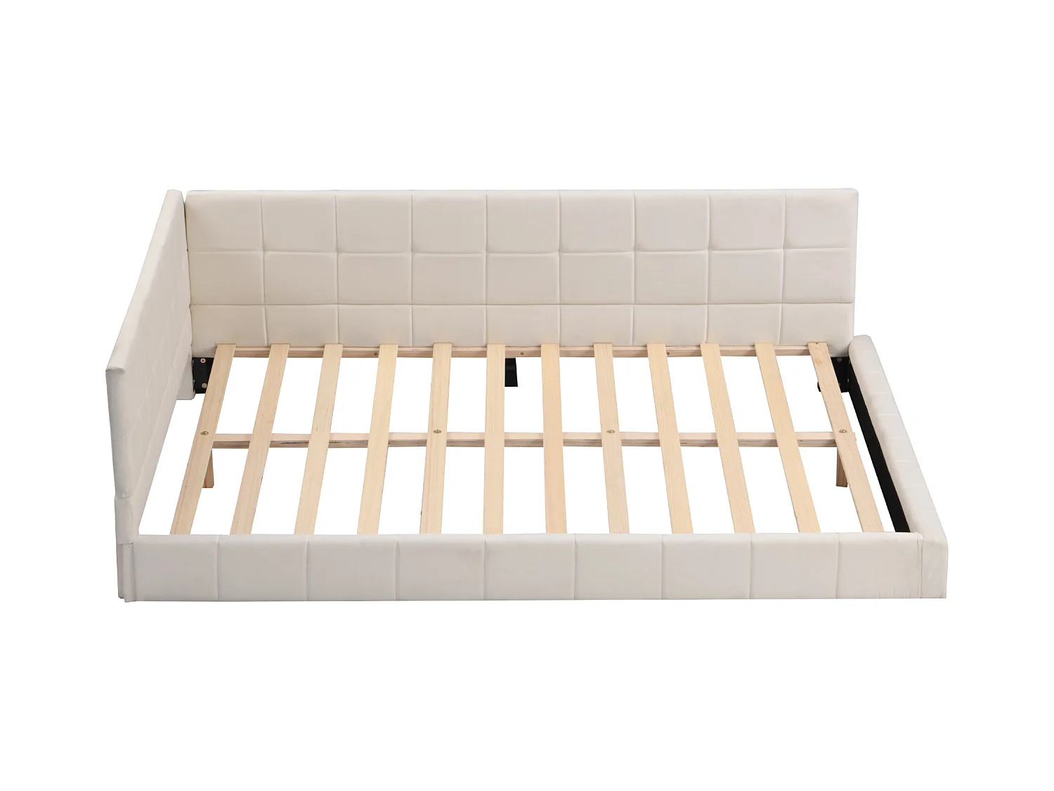 Lit banquette 140x200 cm, velours beige, lit adulte avec sommier à lattes en bois - sans matelas