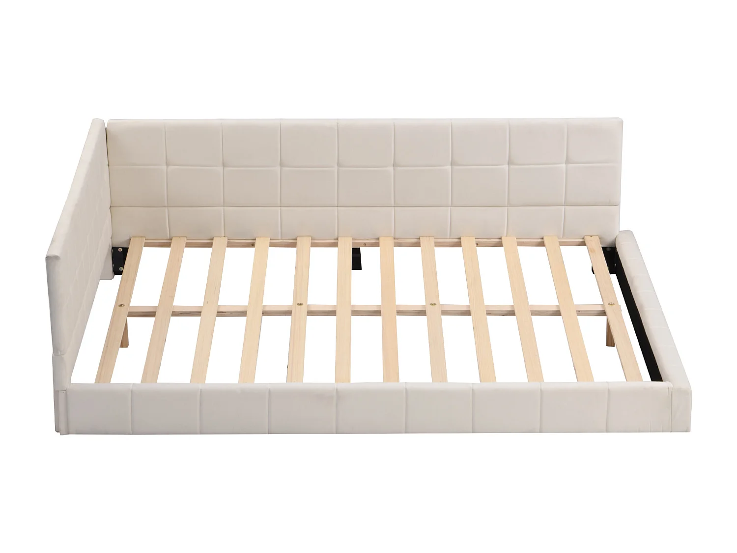 Lit banquette 140x200 cm, velours beige, lit adulte avec sommier à lattes en bois - sans matelas