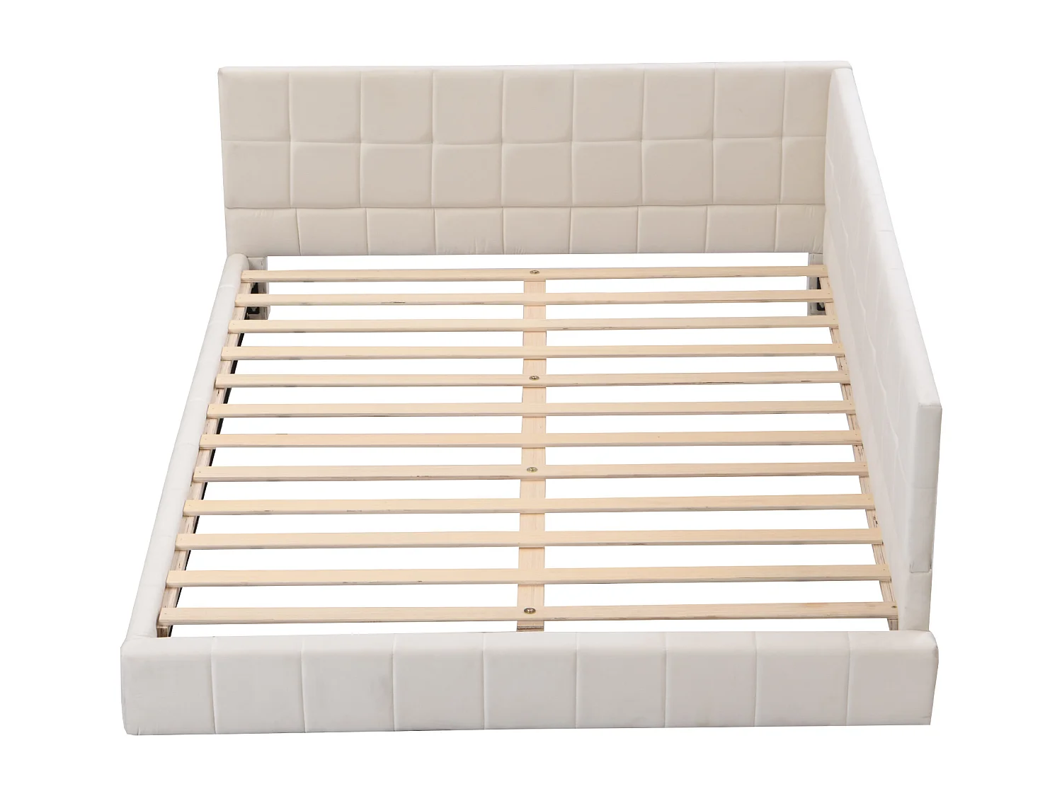 Lit banquette 140x200 cm, velours beige, lit adulte avec sommier à lattes en bois - sans matelas