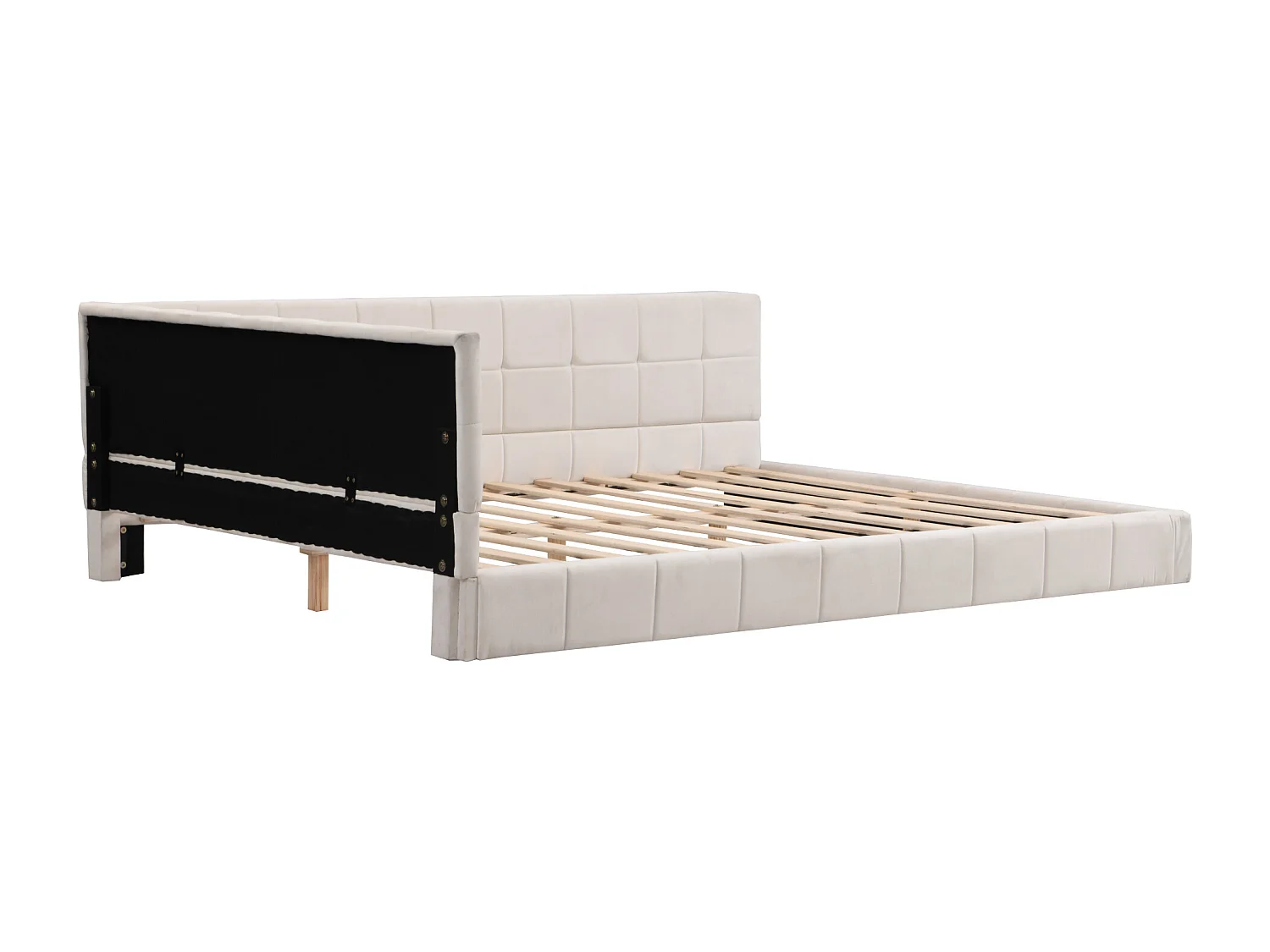 Lit banquette 140x200 cm, velours beige, lit adulte avec sommier à lattes en bois - sans matelas