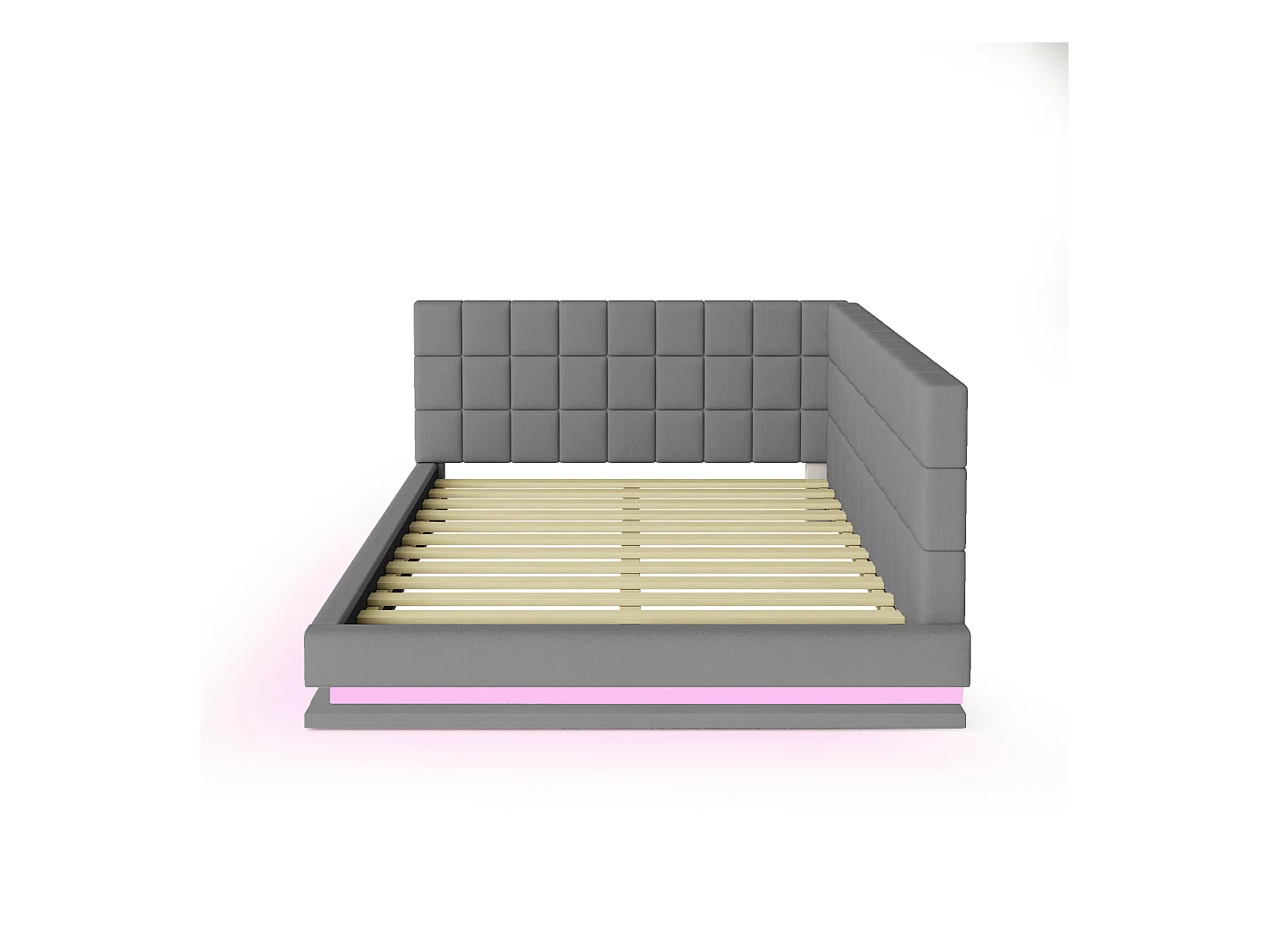 Slaapbank 160x200 cm, grijs fluweel, tweepersoonsbed met ledverlichting en USB-aansluiting, lattenbodem - zonder matras