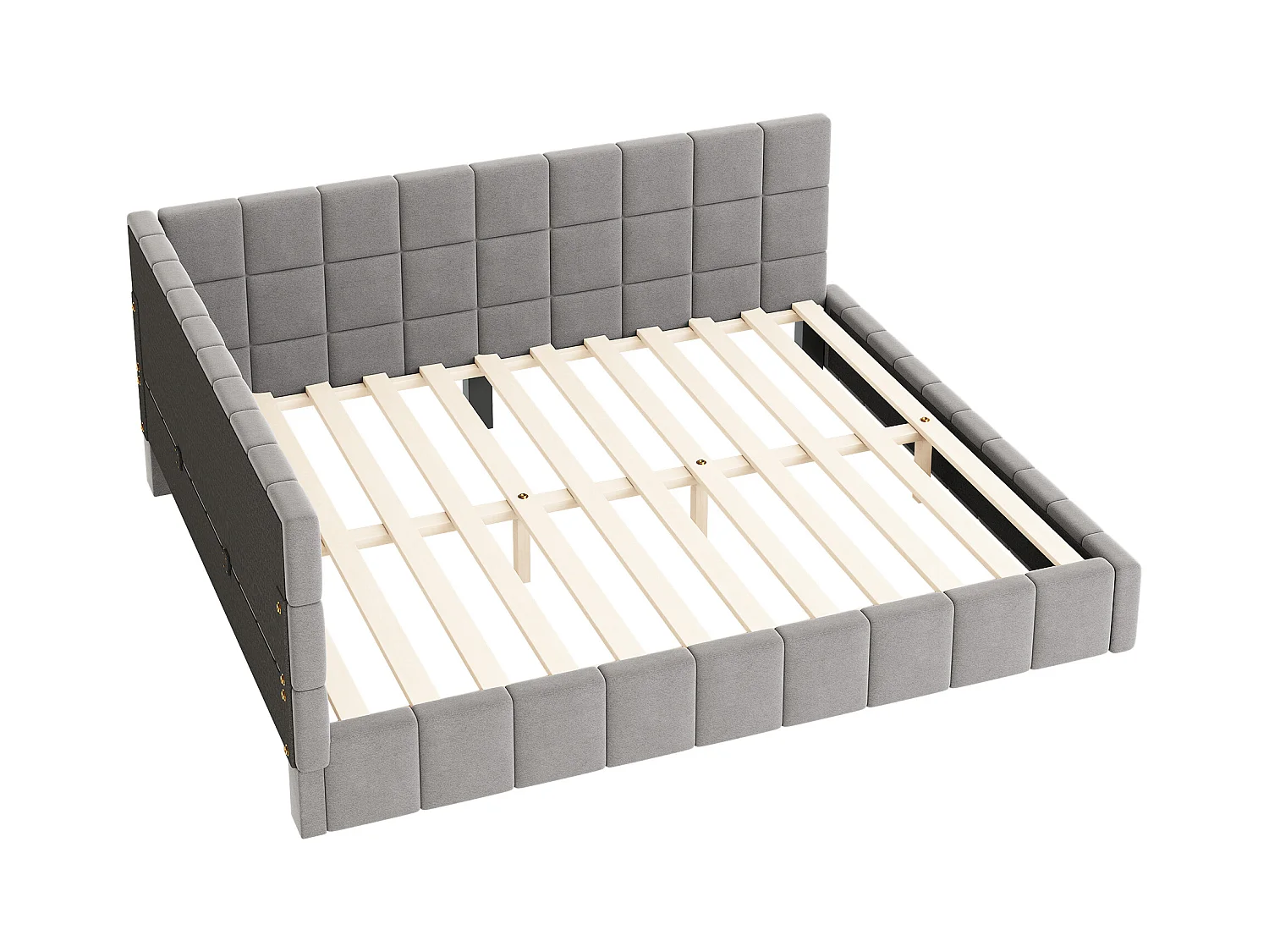 Lit banquette 160x200 cm, velours gris, lit double avec sommier à lattes en bois - sans matelas