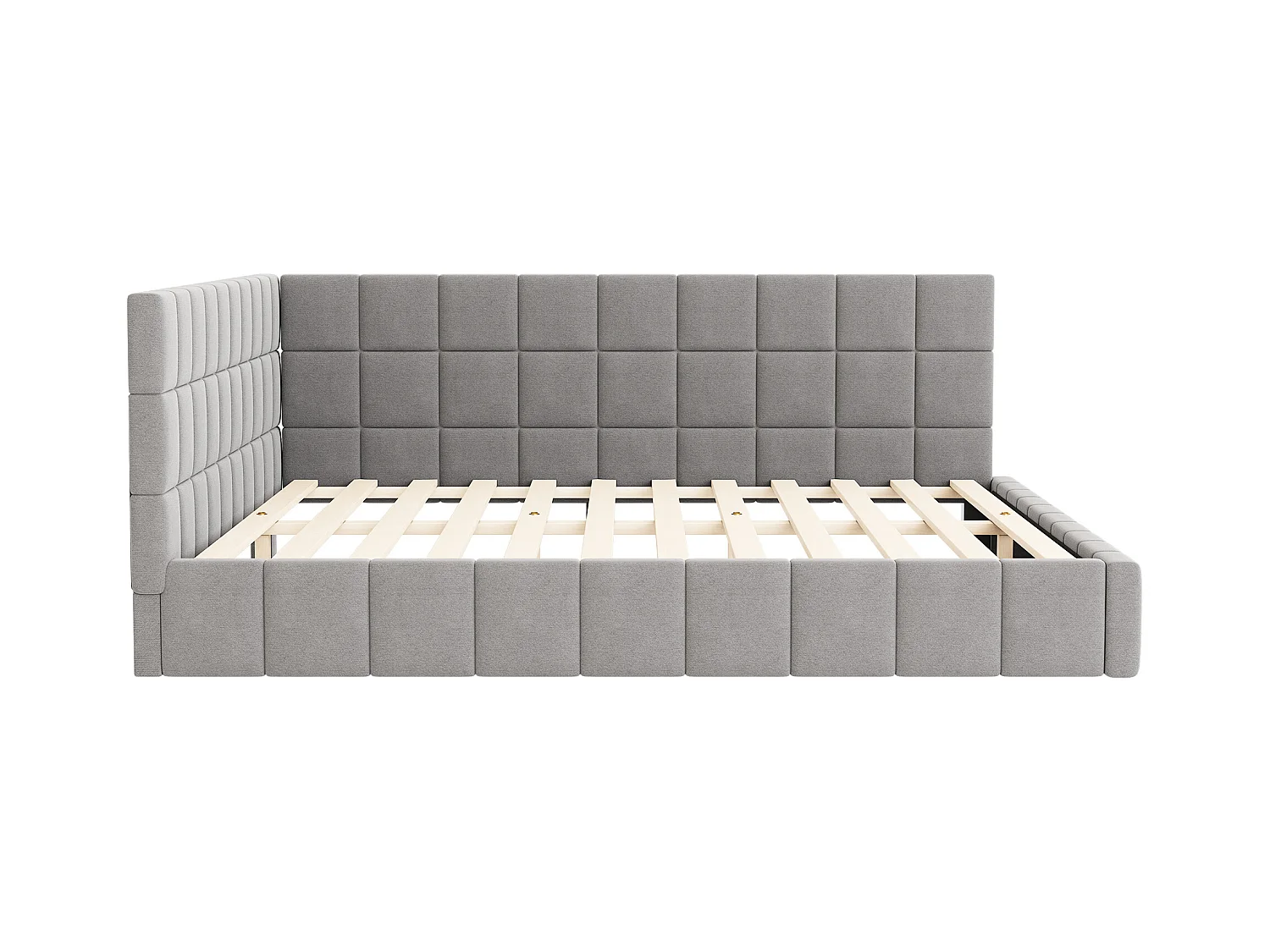 Lit banquette 160x200 cm, velours gris, lit double avec sommier à lattes en bois - sans matelas