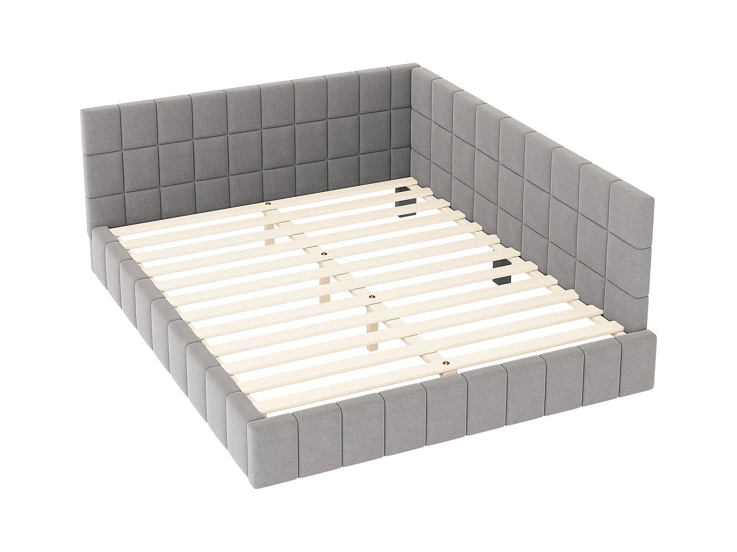 Lit banquette 160x200 cm, velours gris, lit double avec sommier à lattes en bois - sans matelas