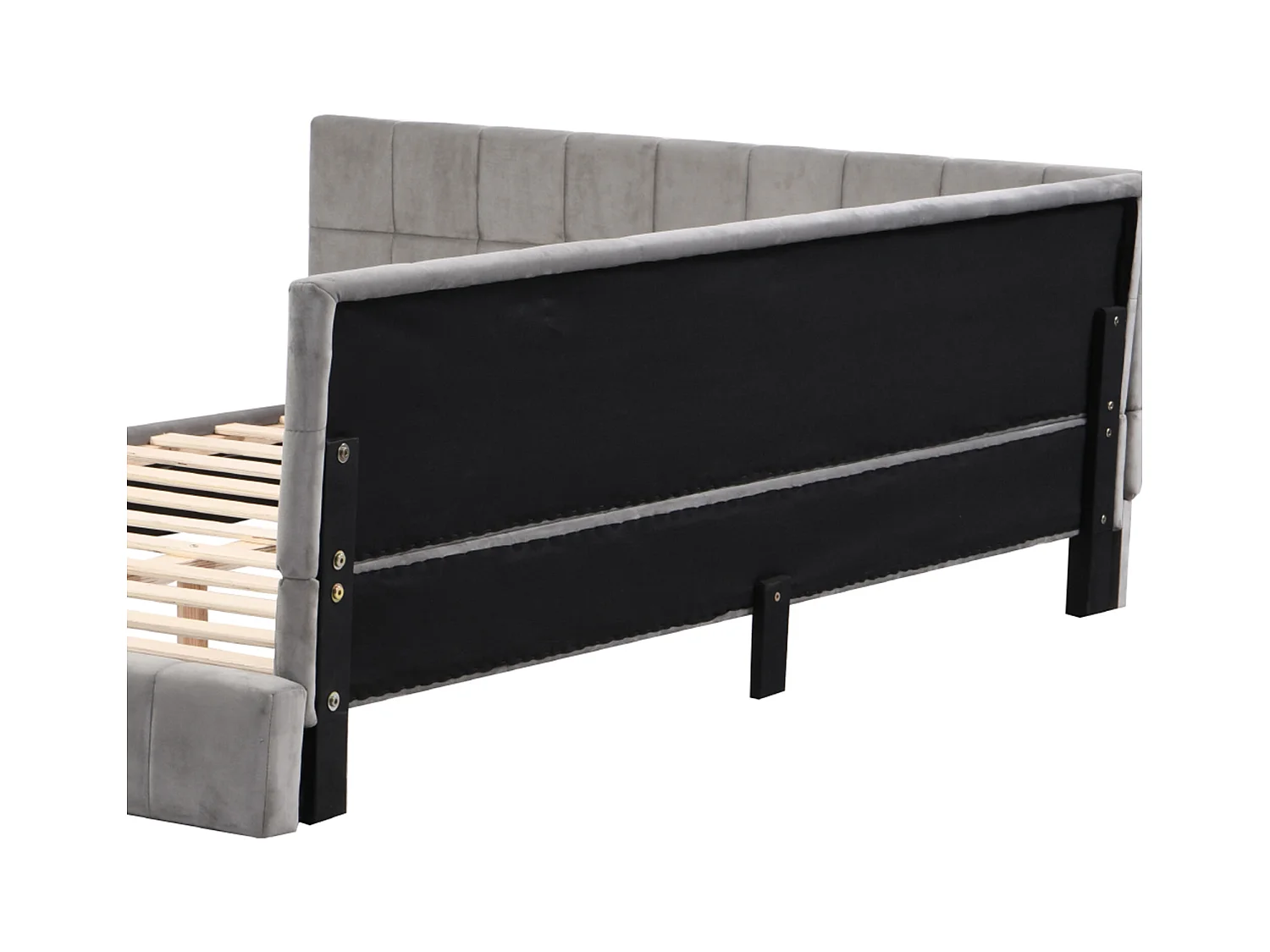 Lit banquette 160x200 cm, velours gris, lit double avec sommier à lattes en bois - sans matelas