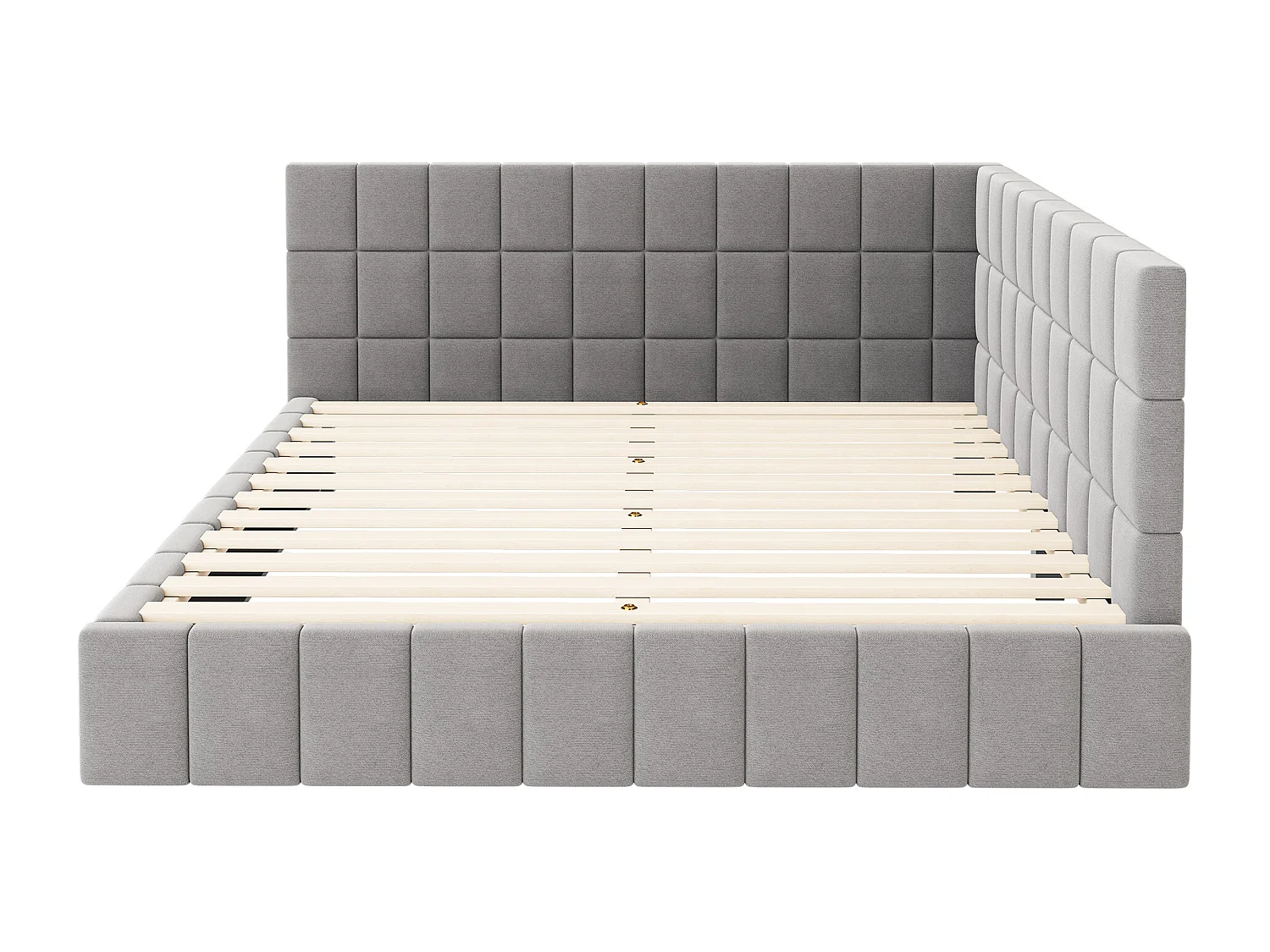 Lit banquette 160x200 cm, velours gris, lit double avec sommier à lattes en bois - sans matelas