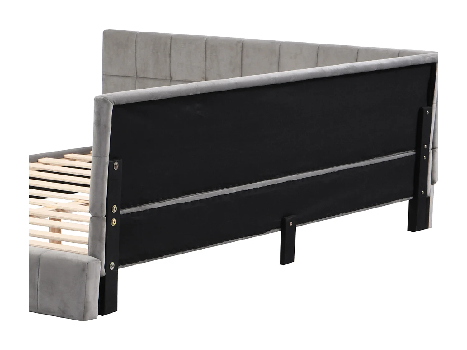 Lit banquette 160x200 cm, velours gris, lit double avec sommier à lattes en bois - sans matelas