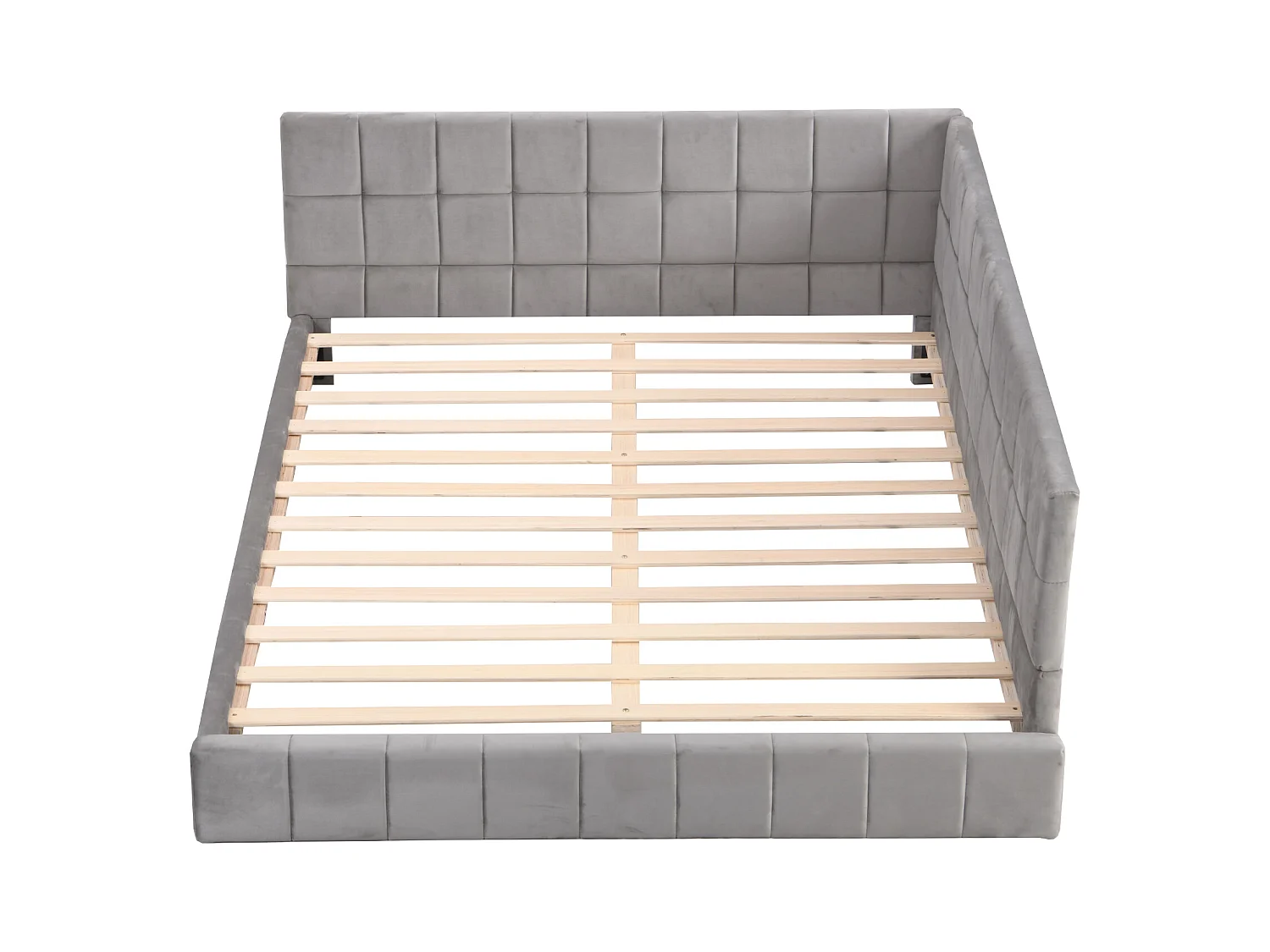 Lit banquette 140x200 cm, velours gris, lit adulte avec sommier à lattes en bois - sans matelas