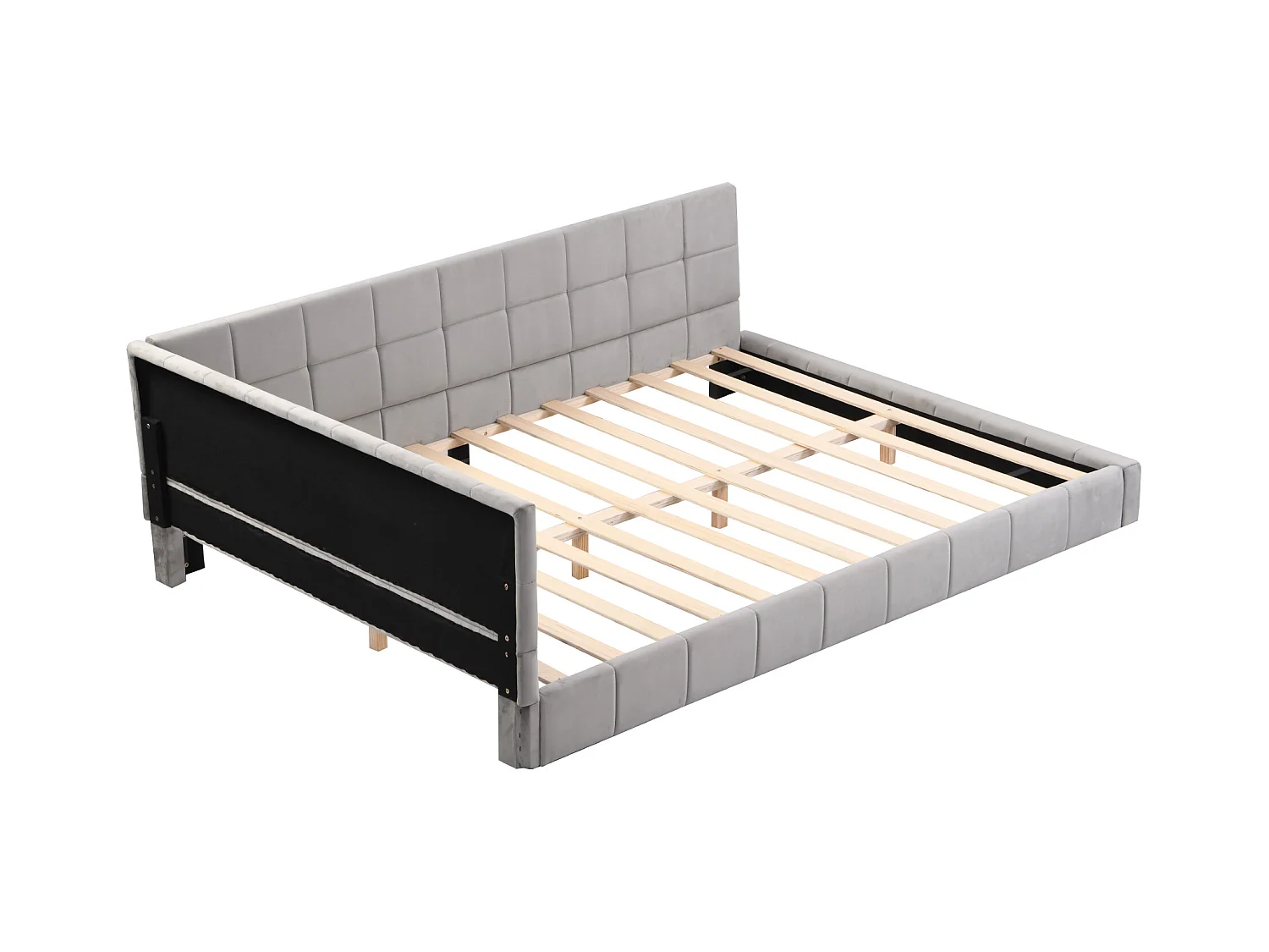 Lit banquette 140x200 cm, velours gris, lit adulte avec sommier à lattes en bois - sans matelas