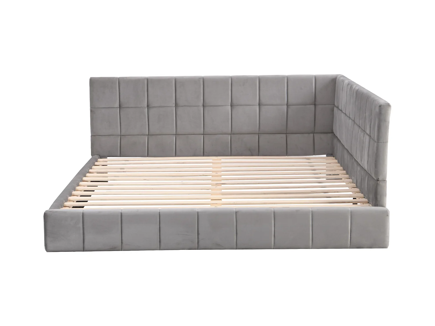 Lit banquette 140x200 cm, velours gris, lit adulte avec sommier à lattes en bois - sans matelas