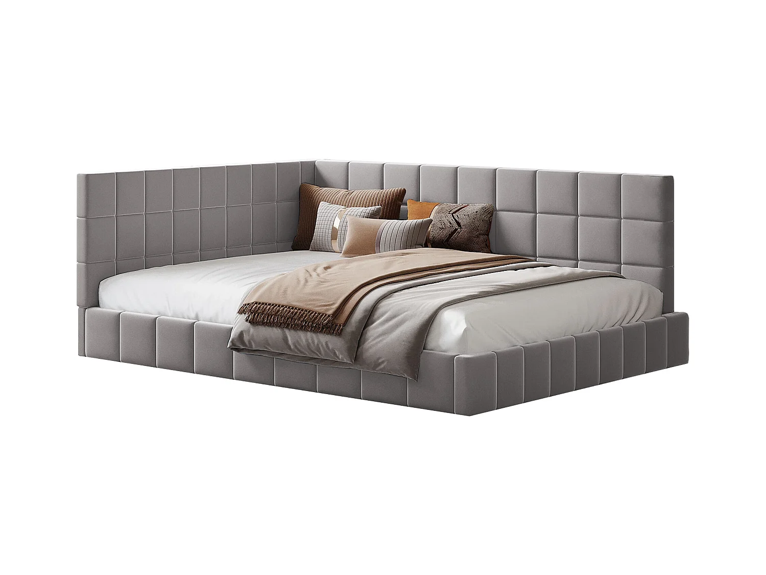 Lit banquette 140x200 cm, velours gris, lit adulte avec sommier à lattes en bois - sans matelas