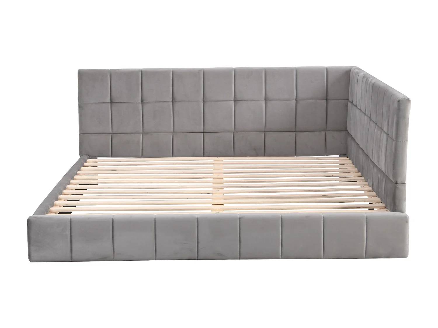 Lit banquette 140x200 cm, velours gris, lit adulte avec sommier à lattes en bois - sans matelas
