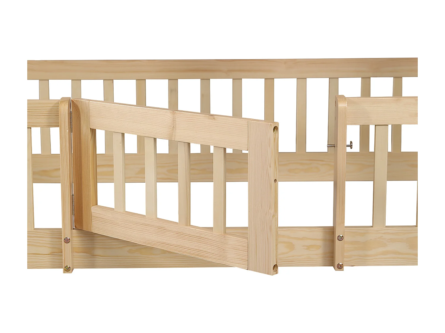 Łóżko piętrowe 90x200 cm, sosna, łóżko dziecięce z barierką, drabinką i drzwiczkami - naturalne