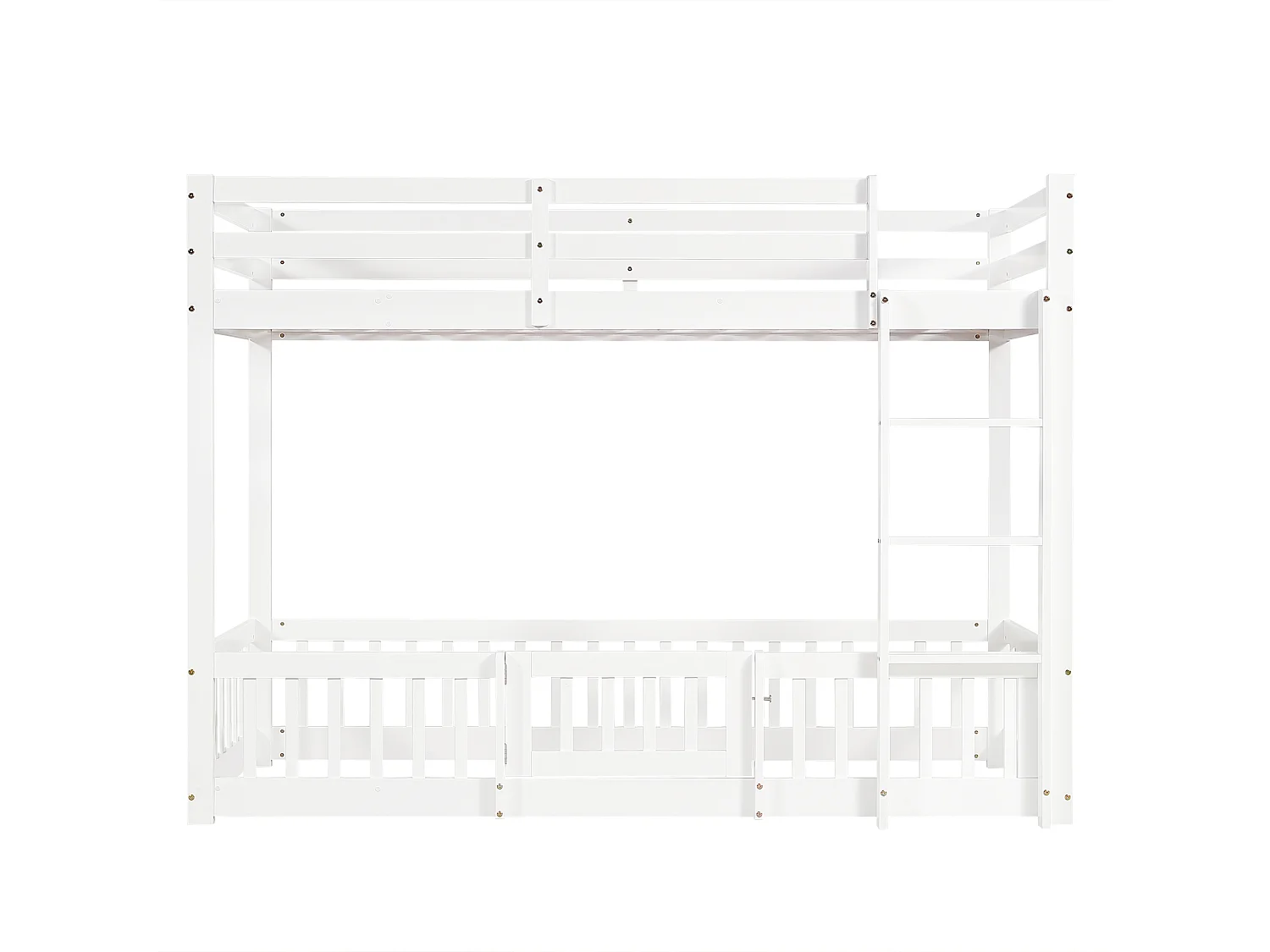 Łóżko piętrowe 90x200 cm, sosna, łóżko dziecięce z barierką, drabinką i drzwiczkami - białe