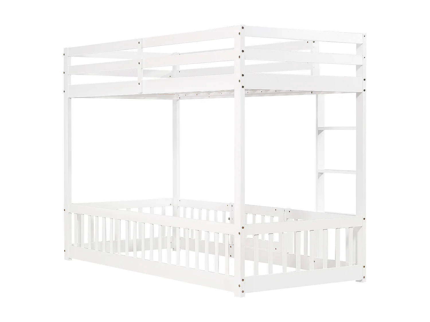 Łóżko piętrowe 90x200 cm, sosna, łóżko dziecięce z barierką, drabinką i drzwiczkami - białe