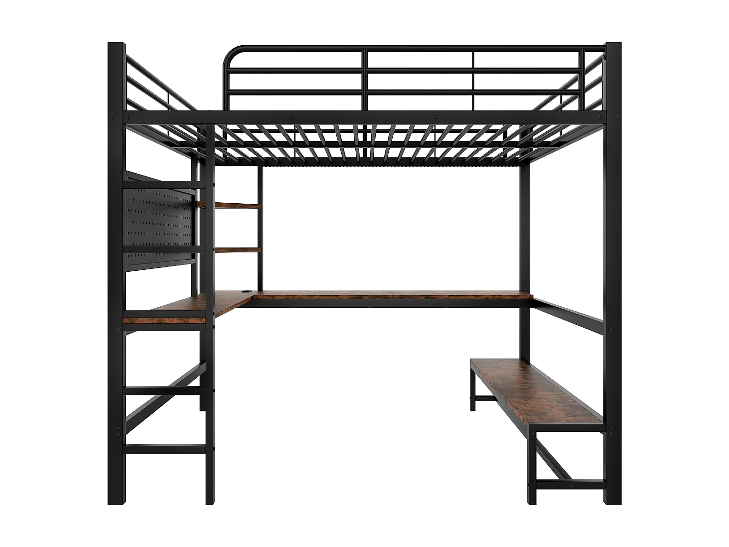 Hoogslaper 140 x 200 cm, volwassen bed met bureau, USB-aansluiting en led-verlichting, zwart - zonder matras