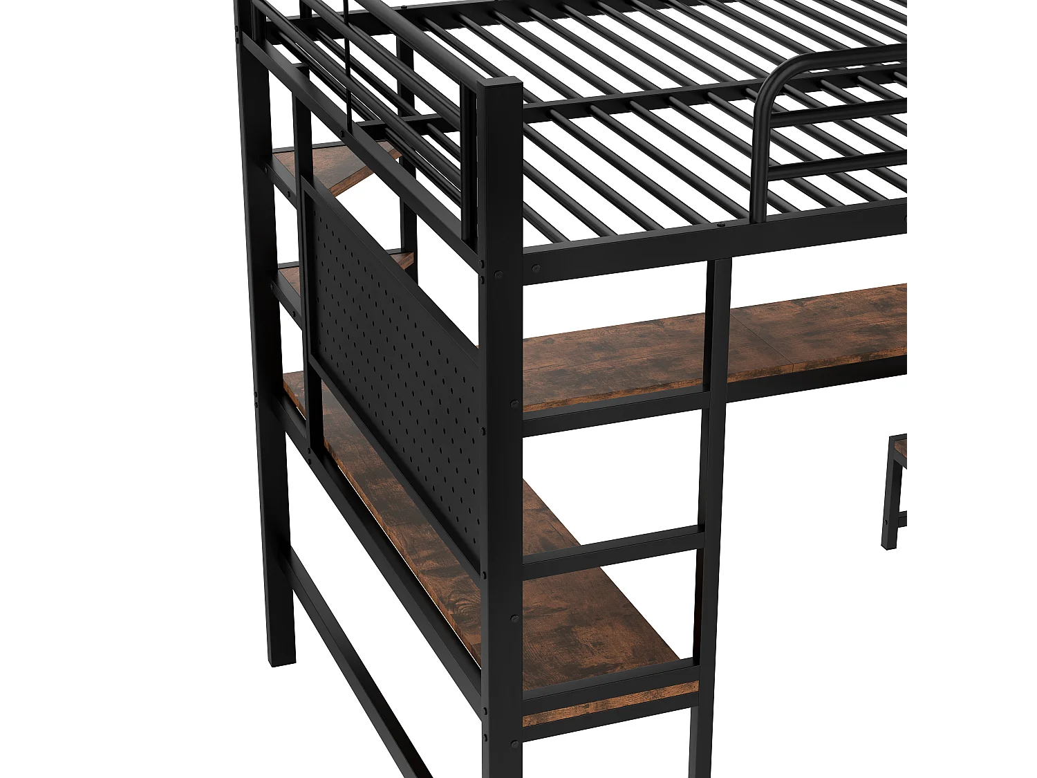 Hoogslaper 140 x 200 cm, volwassen bed met bureau, USB-aansluiting en led-verlichting, zwart - zonder matras