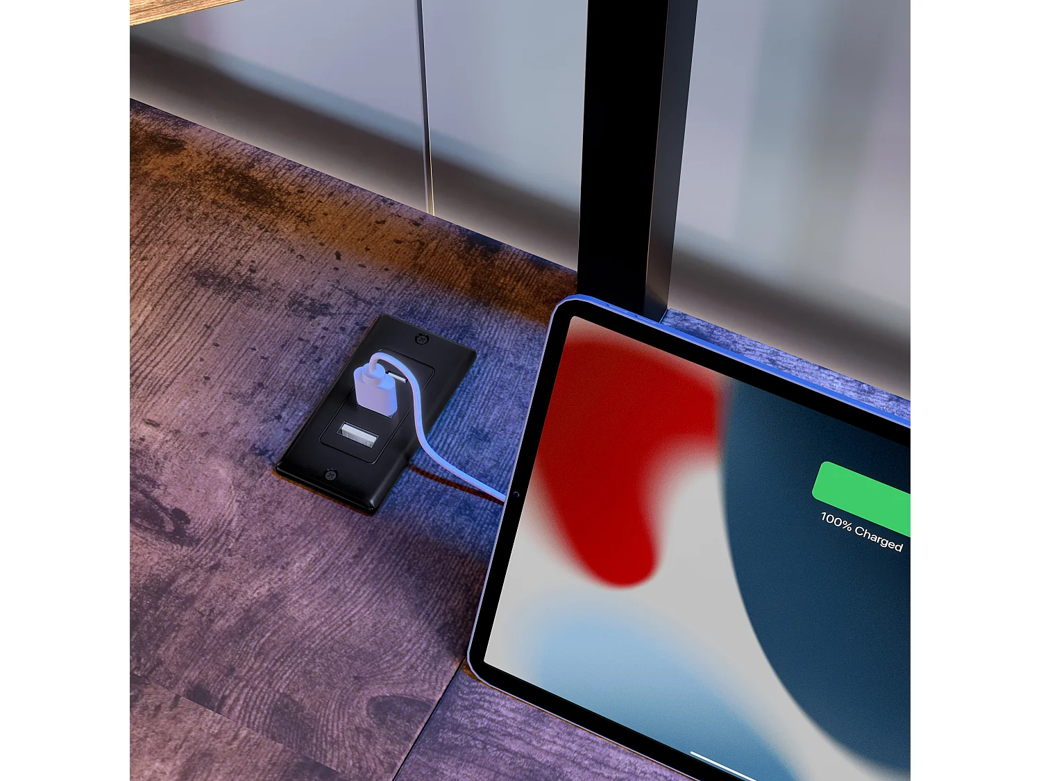 Łóżko antresolowe 90 x 200 cm, łóżko dla dorosłych z biurkiem, portem USB i diodą LED, czarne – bez materaca