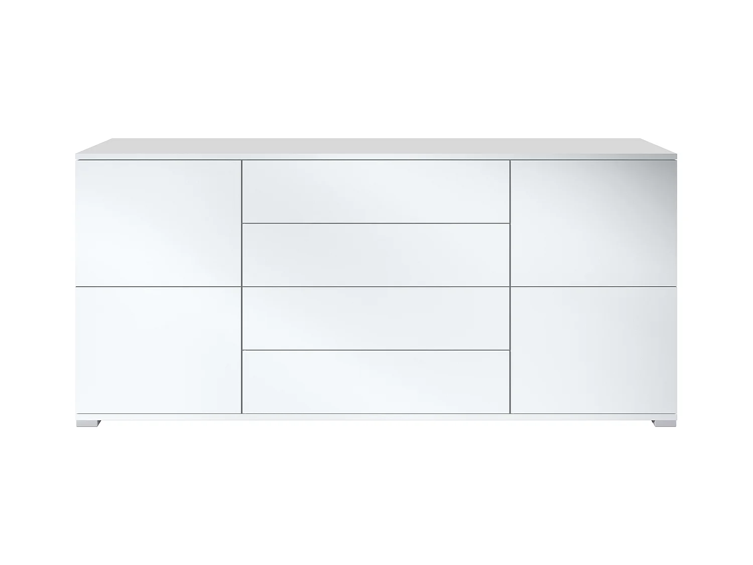 Buffet Rova V2 – Meuble avec 4 Portes et 4 Tiroirs, blanc mat/blanc mat (166,5 x 75,5 x 35)