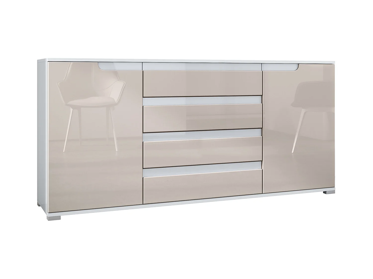 SIDEBOARD Sylt Sandgrau Hochglanz / Weiß Hochglanz