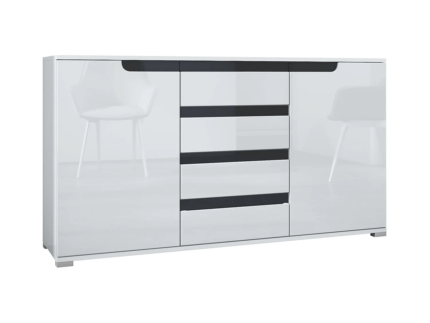 SIDEBOARD Sylt Weiß Hochglanz / Schwarz Hochglanz